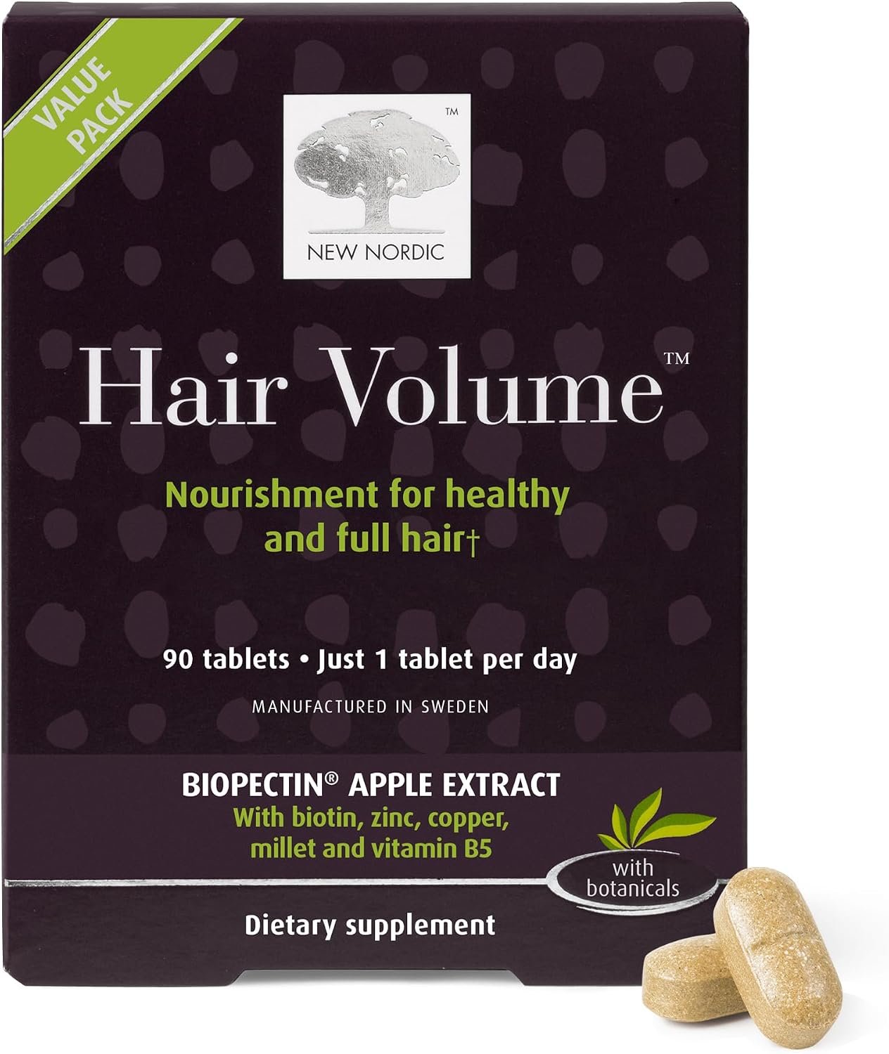 NEW NORDIC Hair Volume Daily Biotin Support Supplement | 90 Tablets