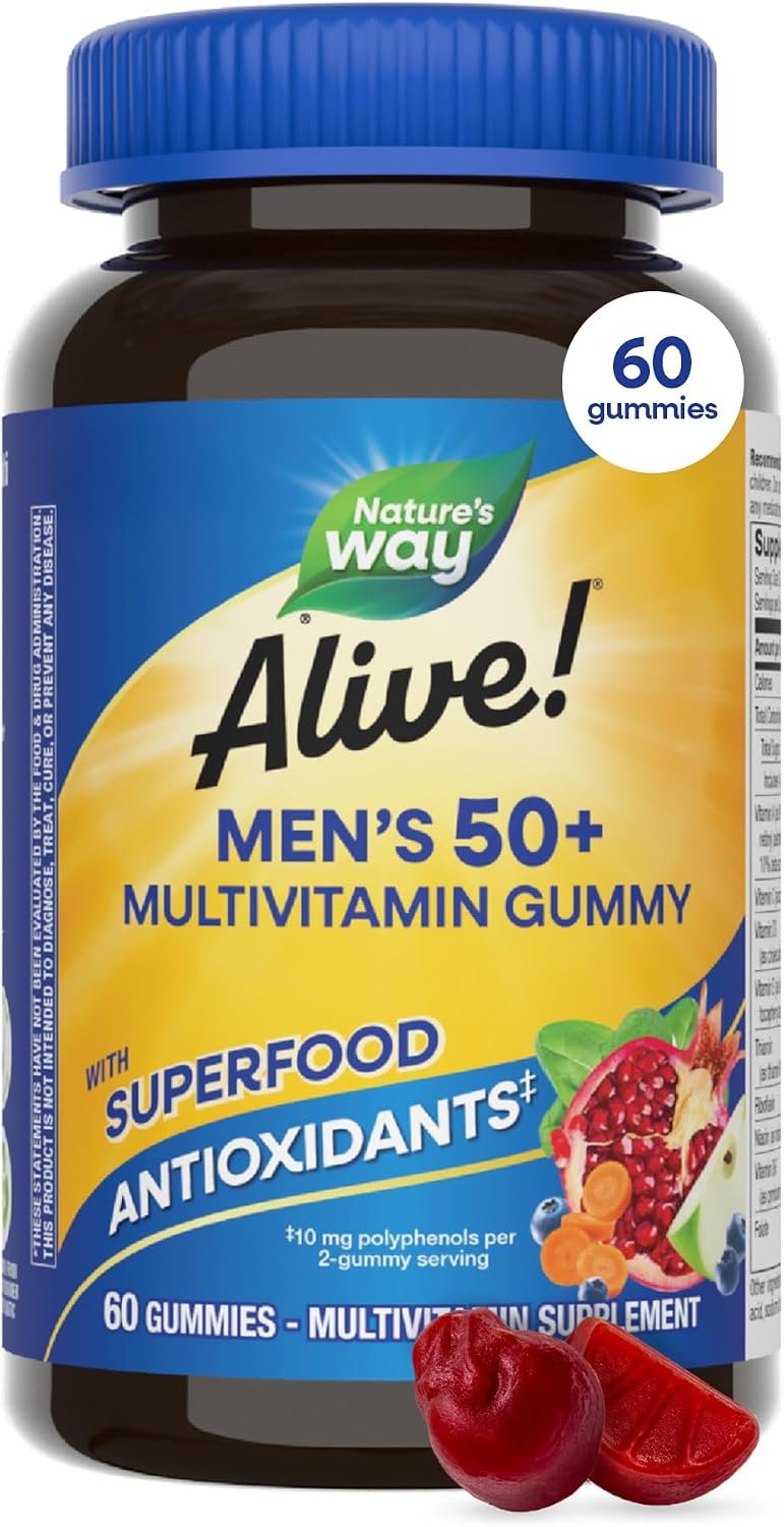 Nature’s Way Alive! Men’s 50 Plus Multivitamin Gummy, Fruit-Flavored, 60 ct