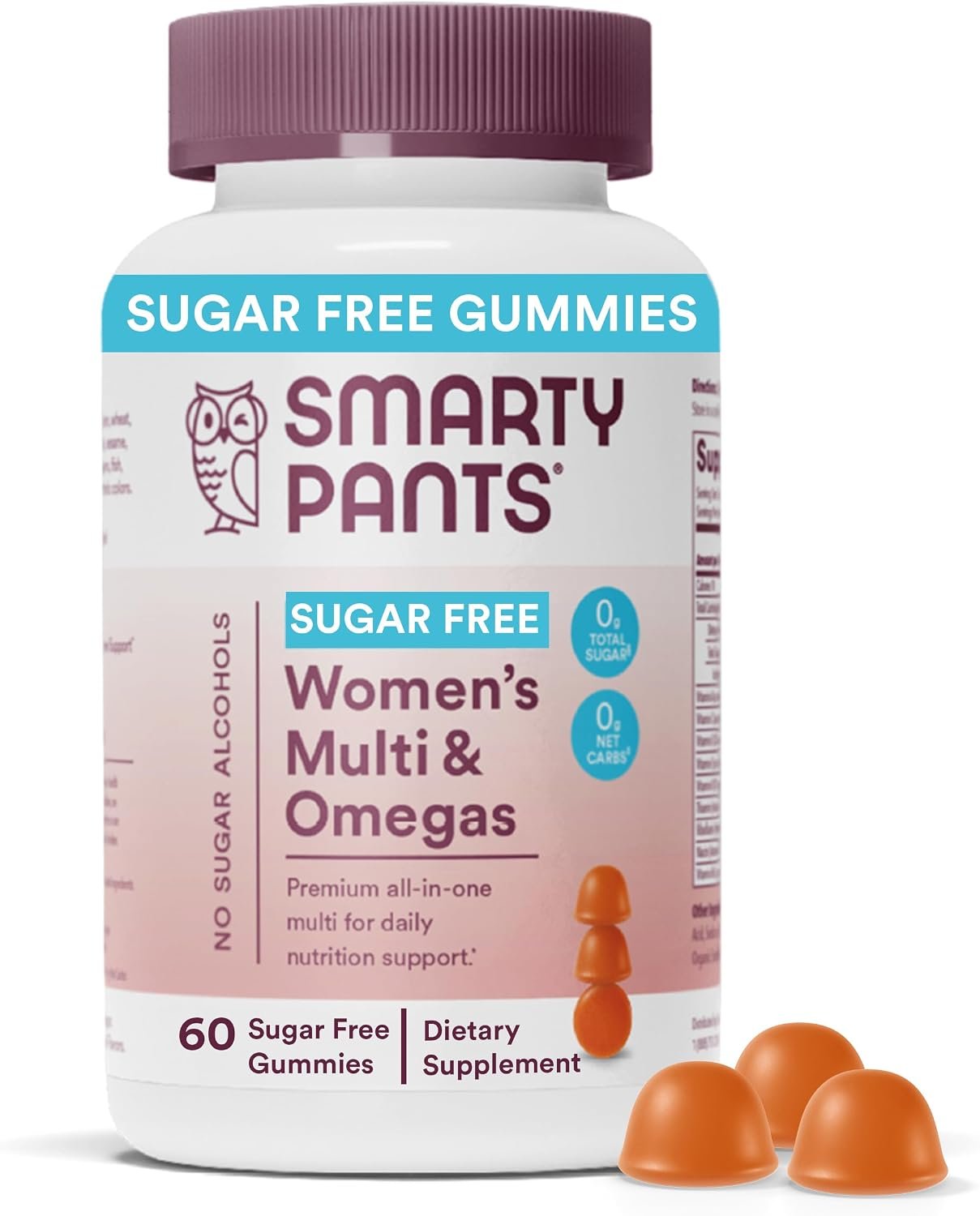 SmartyPants Women’s Multivitamin Gummies, Sugar Free: Biotin, Methylfolate, Omega 3 (ALA), Vitamin D3, C, Vitamin B12, B6, A, K & Zinc, Inositol, Gluten Free, 60 Count (20 Day Supply)