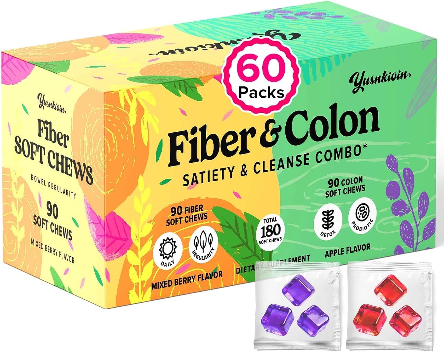 Fiber Gummies & Colon Gentle Cleanse – 180 Count, Gut Health, Regularity
