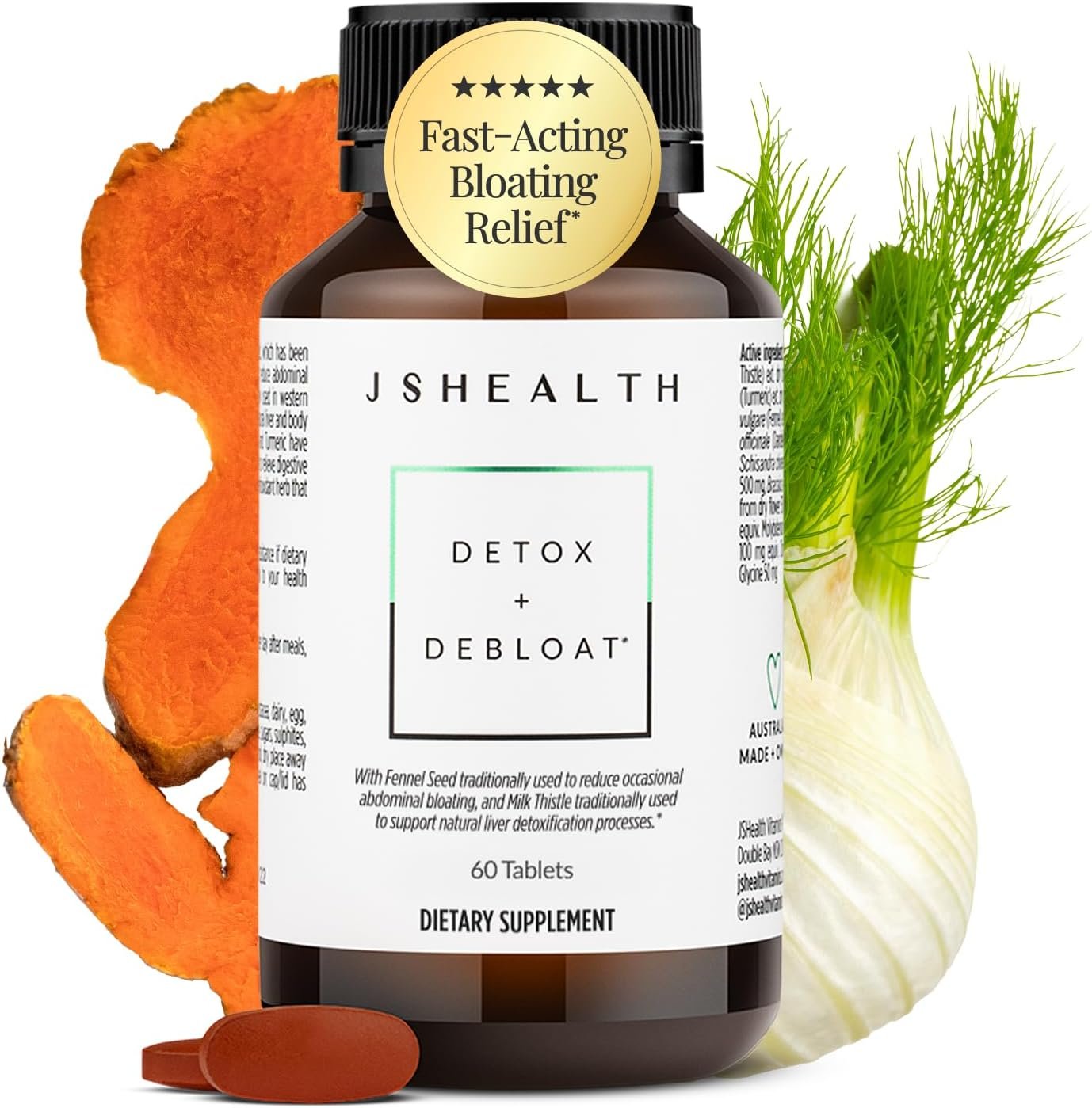 JSHealth Detox + Debloat. Bloating Relief for Women, 60 Tablets