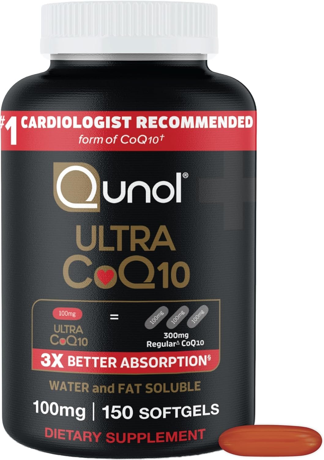 Qunol Ultra CoQ10 100mg, 3X Better Absorption, Antioxidant, 150 Softgels