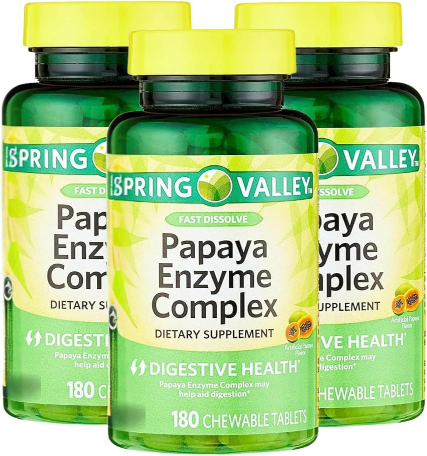 Papaya Enzyme Complex Chewable – 180 Tablets, Papaya Digestive Enzymes Chewable, Papaya Pills for Digestion, Vegetarian Formula, Gluten Free, Papain and Bromelain Enzyme (Pack of 3)