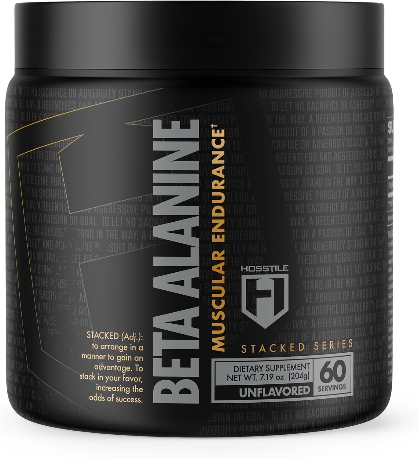 HOSSTILE Beta-Alanine Powder, Pre Workout, Delays Muscular Fatigue, Increases Strength & Performance, Unflavored, 60 Servings