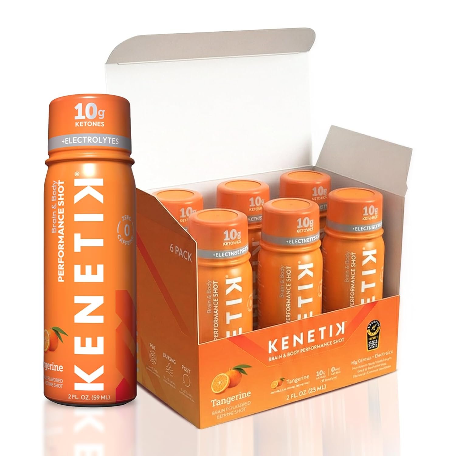 KENETIK Caffeine-Free Focus Shots – 2oz Tangerine Exogenous Ketones 6 Pack
