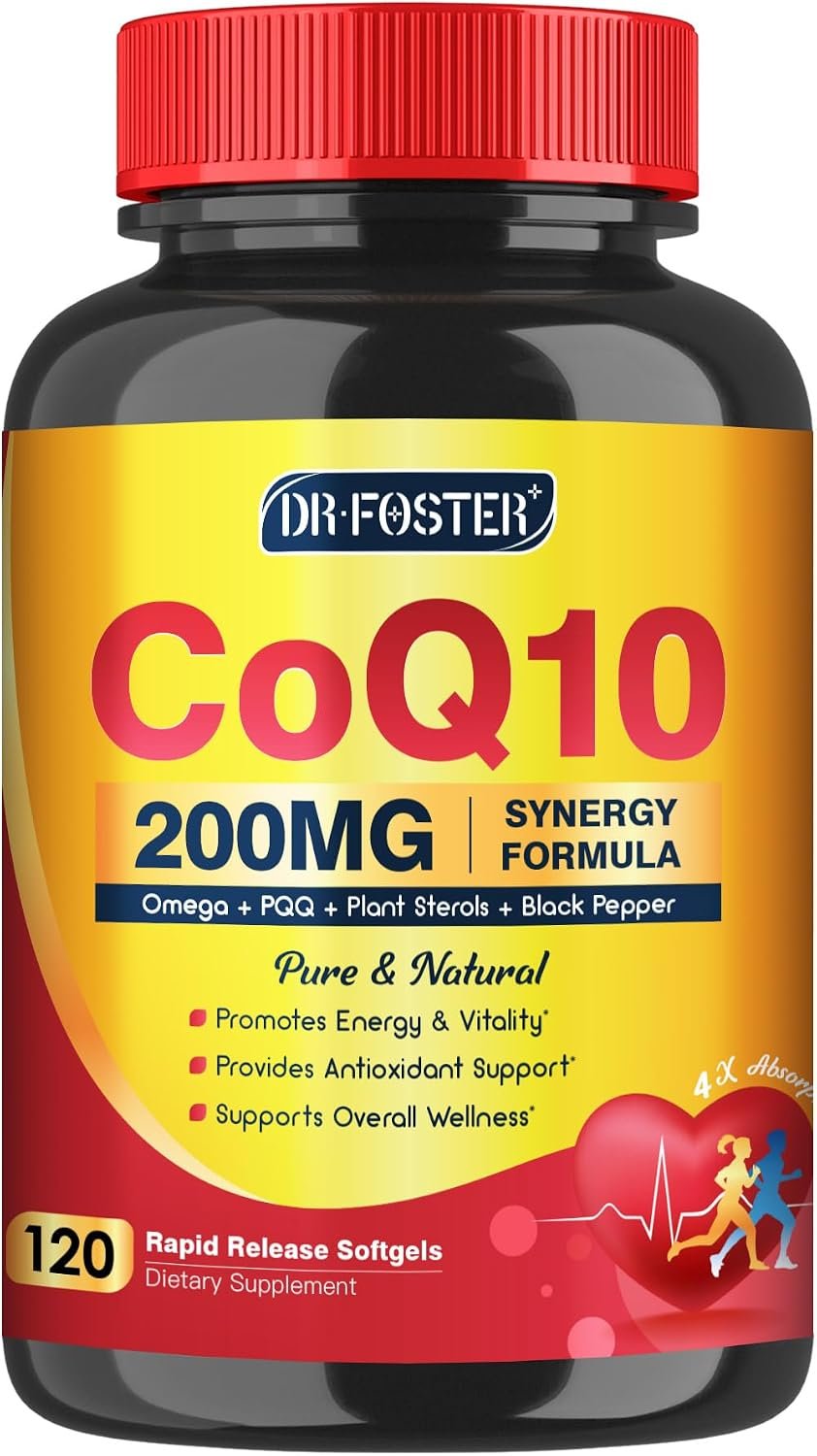 DRFOSTER CoQ10 200mg, with PQQ & Omega 3-6-9 & Vitamin E, 120 Servings