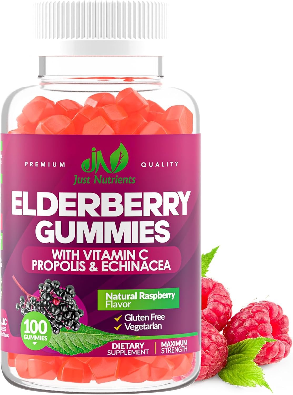 Elderberry 200mg Gummies with Vitamin C, Echinacea, Propolis (100 count)