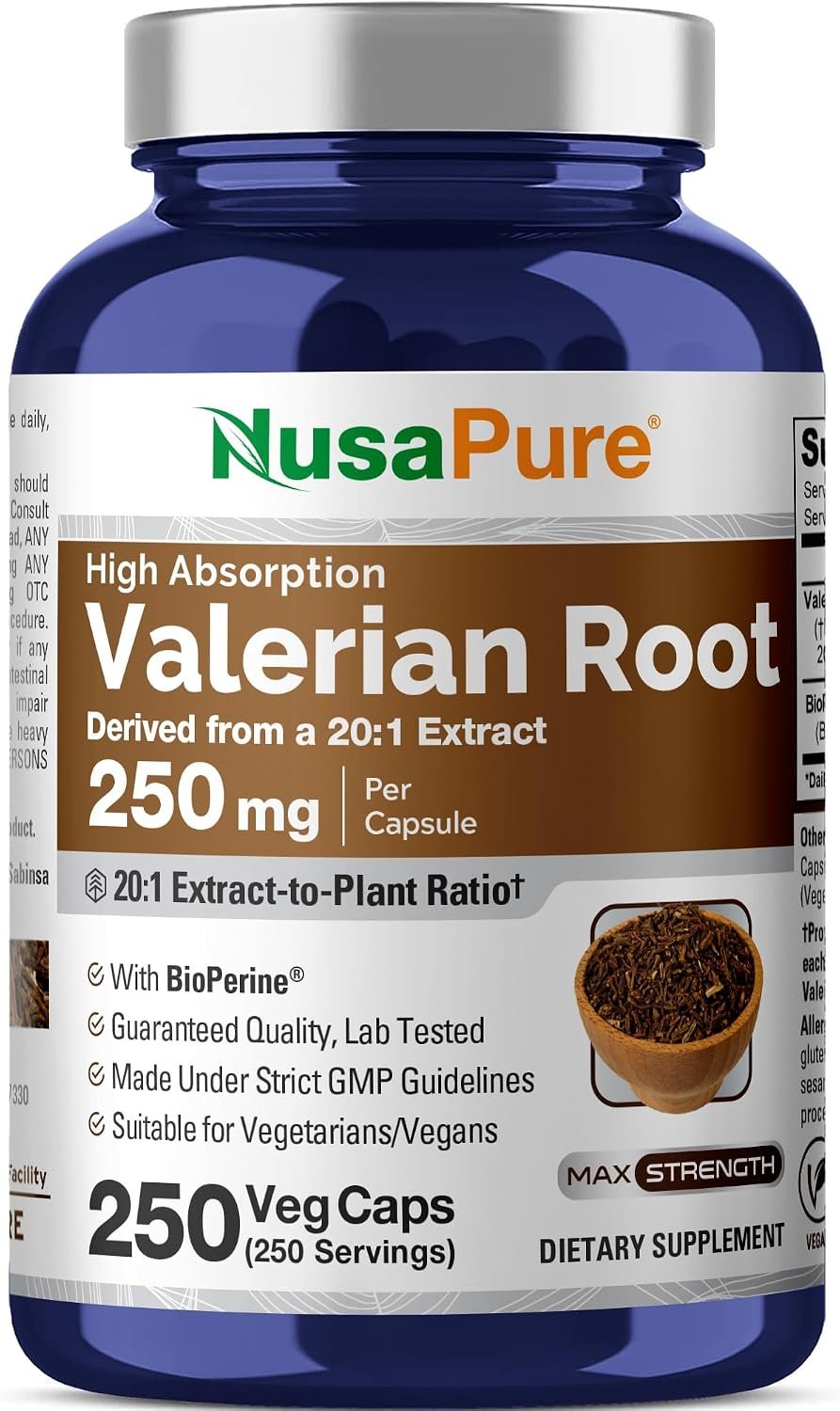 Valerian Root, Non-GMO, Vegan, 250mg, 250 Veggie Capsules – 250 Servings