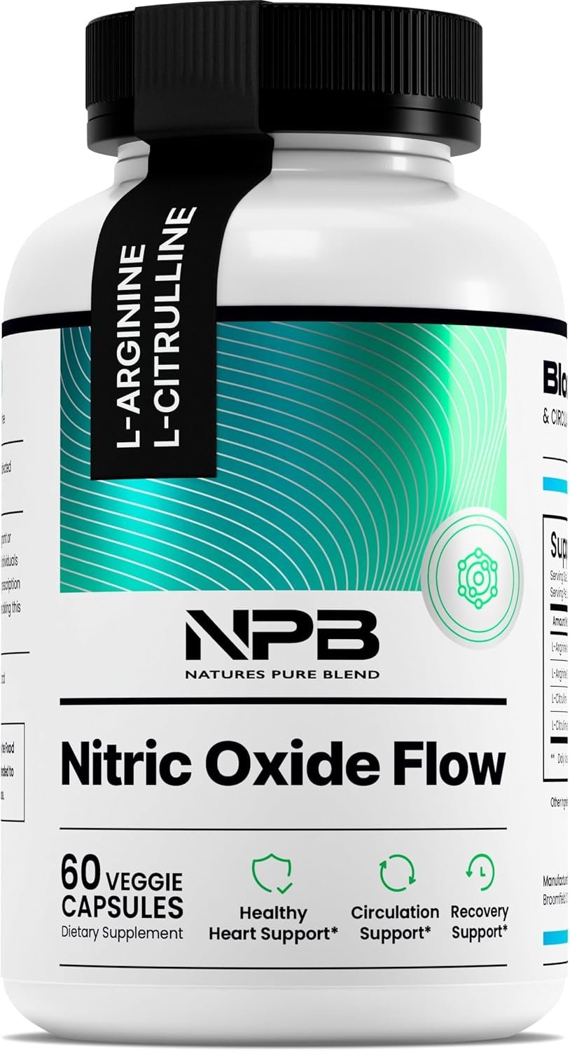 Nature’s Pure Blend Nitric Oxide Supplements for Men – L-Arginine L-Citrulline – Heart Support & Flow Circulation Booster – 1500MG L Arginine and L Citrulline, Preworkout, Bodybuilding