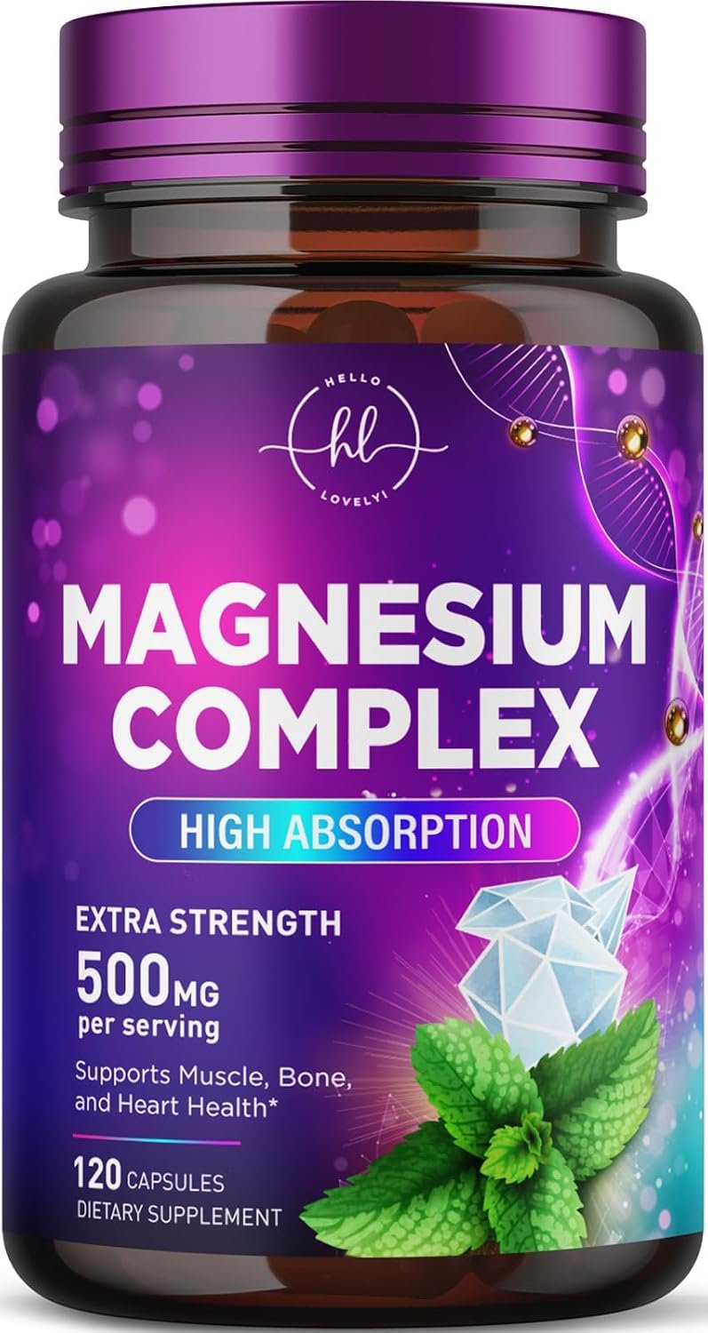 Magnesium Complex – 500mg per Serving Best Blend of Glycinate, Citrate, Malate & Oxide – Supports Sleep, Muscle, Bone & Heart Health – High Absorption, Chelated Supplement, Made in USA – 120 Capsules