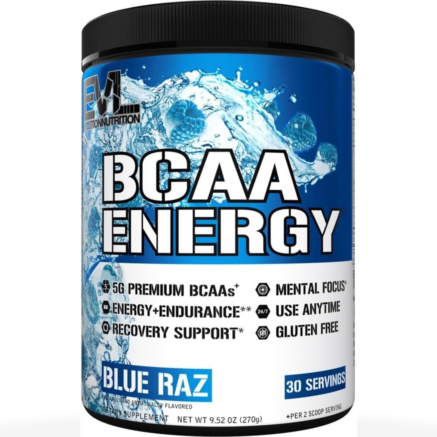 EVL BCAA Energy Amino Acids Powder with Natural Caffeine – Blue Raz
