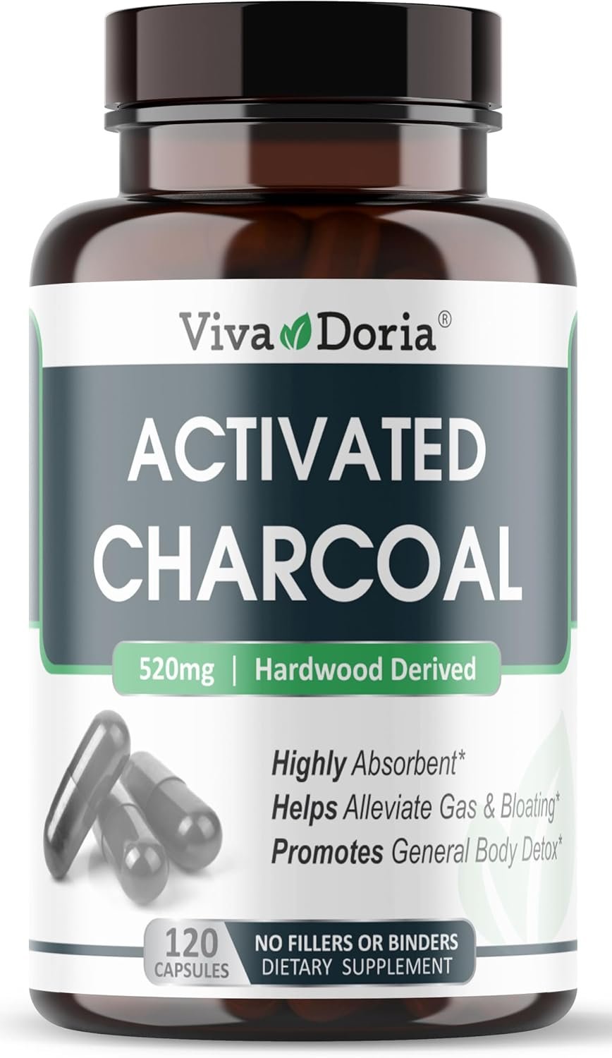 Viva Doria Activated Charcoal 520 mg, 120 Vegetable Capsules