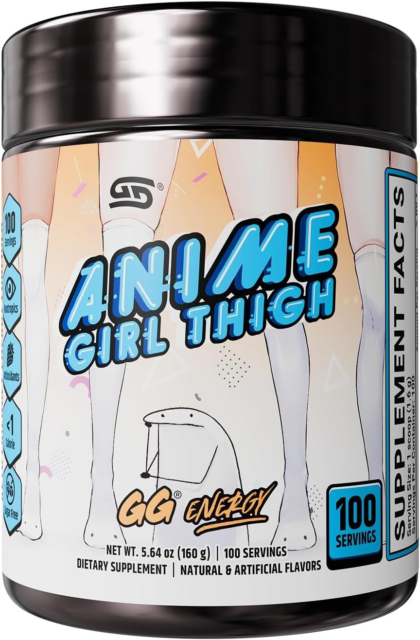 Gamer Supps GG® Energy – Anime Girl Thigh (100 Servings) – Keto Friendly Gaming Energy and Nootropic Blend, Sugar Free + Caffeine + Vitamins + Immune Support, Powder Drink