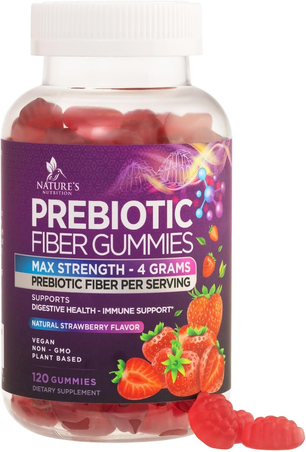 Fiber Gummies 4g – Premium Prebiotic Plant Based Fiber Gummy Supplement For Adults – Daily Digestive Health and Regularity Support For Men and Women – Gut & Digestion Support Gummy – 120 Gummies