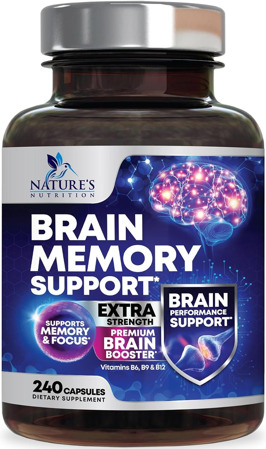 Brain Memory Supplement Pills – 3X Strength Nootropics for Concentration, Clarity & Focus Support – Brain Health Cognitive Vitamins with Bacopa, Phosphatidylserine & DMAE, Brain Booster – 240 Capsules