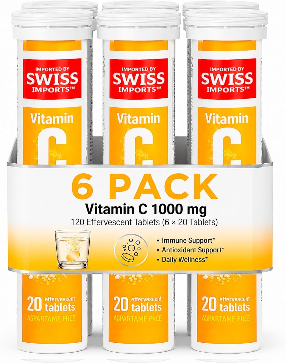Effervescent Vitamin C 1000mg Dietary Supplement, 6-Pack, 120 Tablets