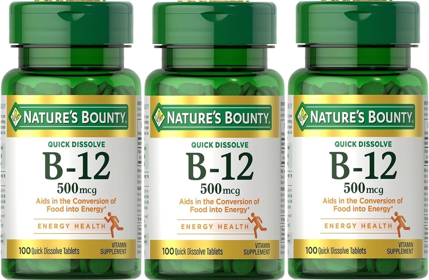 Nature’s Bounty B-12 Quick Dissolve Tablets 500 Mcg, 300 Tablets (3 X 100 Count Bottles)