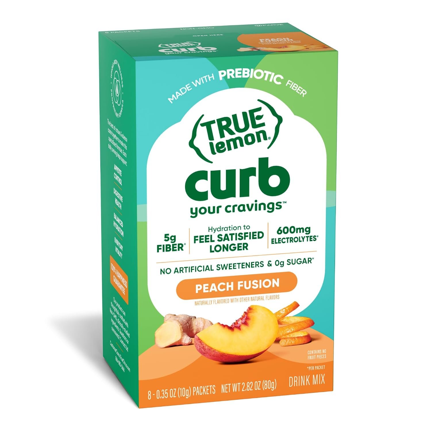 True Lemon Curb Peach Prebiotic Fiber Drink Mix Packets, 8 ct