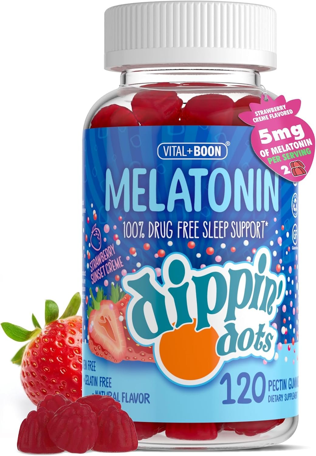 Dippin’ Dots Kids Melatonin Gummies, Natural Sleep Aid, 2.5mg (120 Ct)