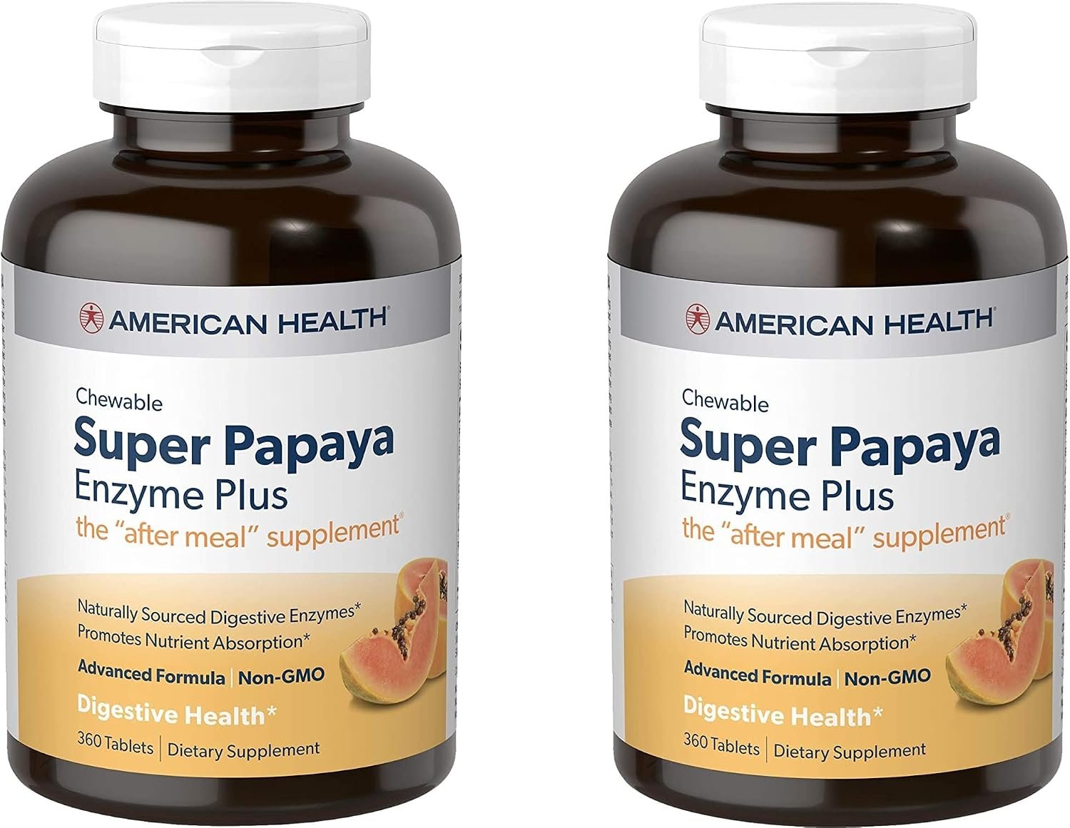 American Health Enzymes Chewable Super Papaya Enzyme Plus 360 Tablets (Pack of 2)