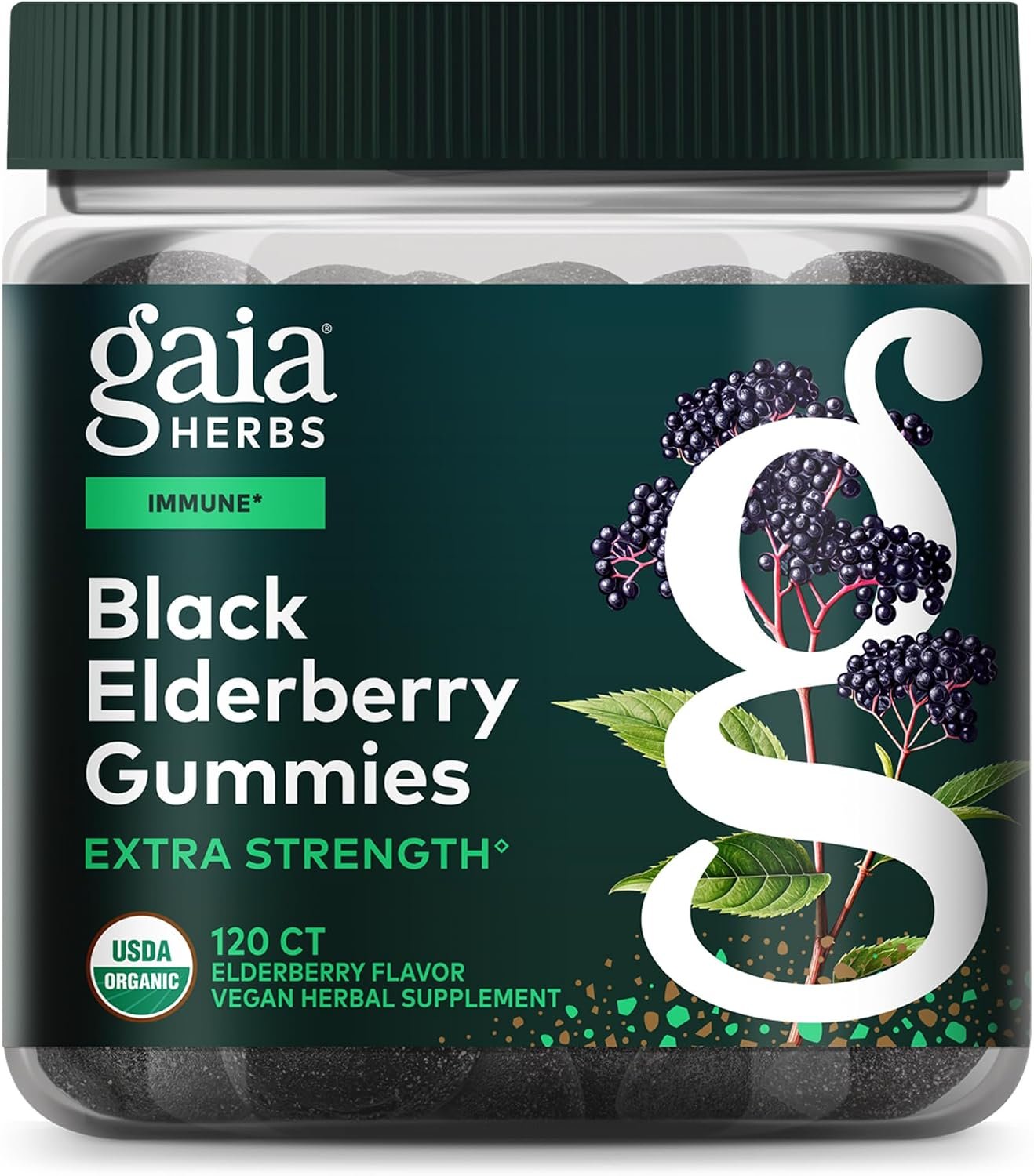 Gaia Herbs Black Elderberry (Sambucus nigra) Extra Strength, 120 Gummies