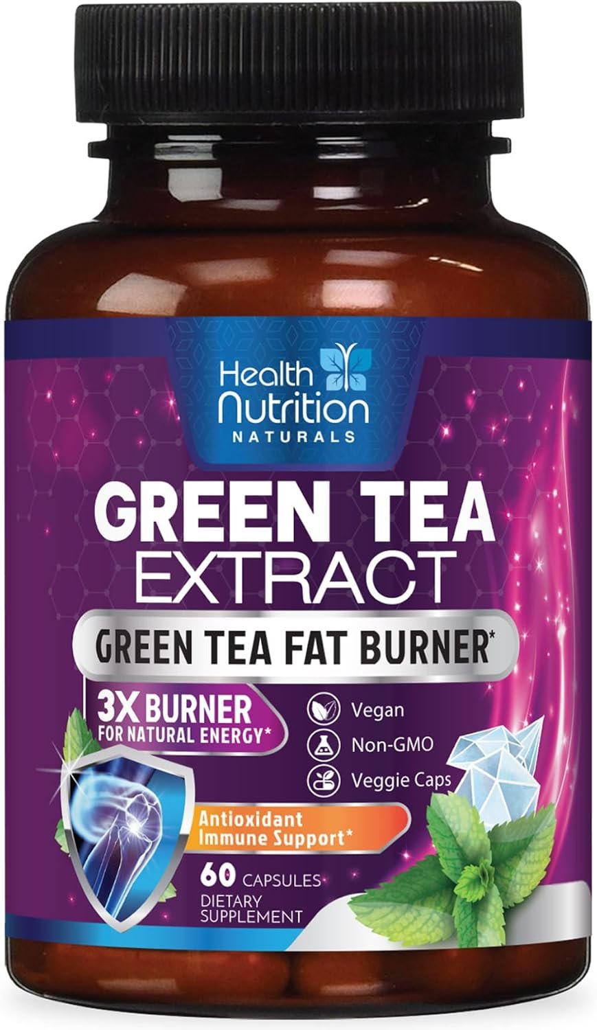 Green Tea Extract Capsules – Standardized 45% EGCG & 98% Polyphenols – 3X Strength Green Tea Herbal Supplement – Natural Daily Energy for Women, Men & Active Adults – Bottled in USA – 60 Capsules