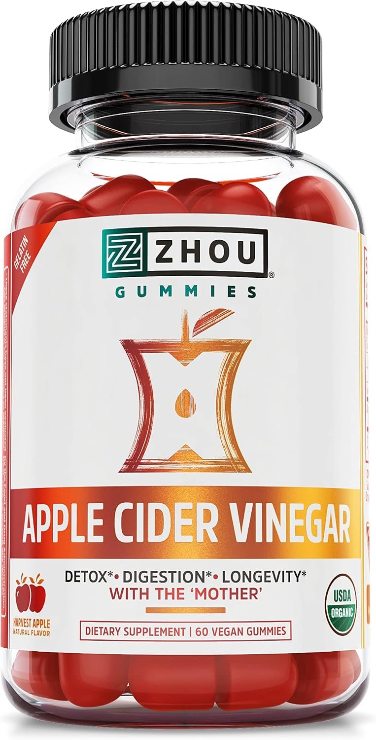 Zhou Apple Cider Vinegar Gummies – 60 Vegan Gummies, Natural Flavor