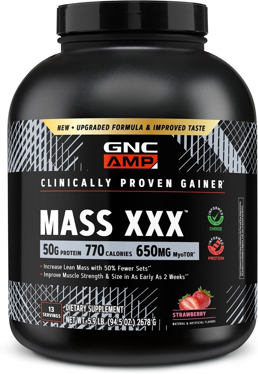 GNC AMP Mass XXX with MyoTOR, Strawberry, 96.1 oz, 13 Servings