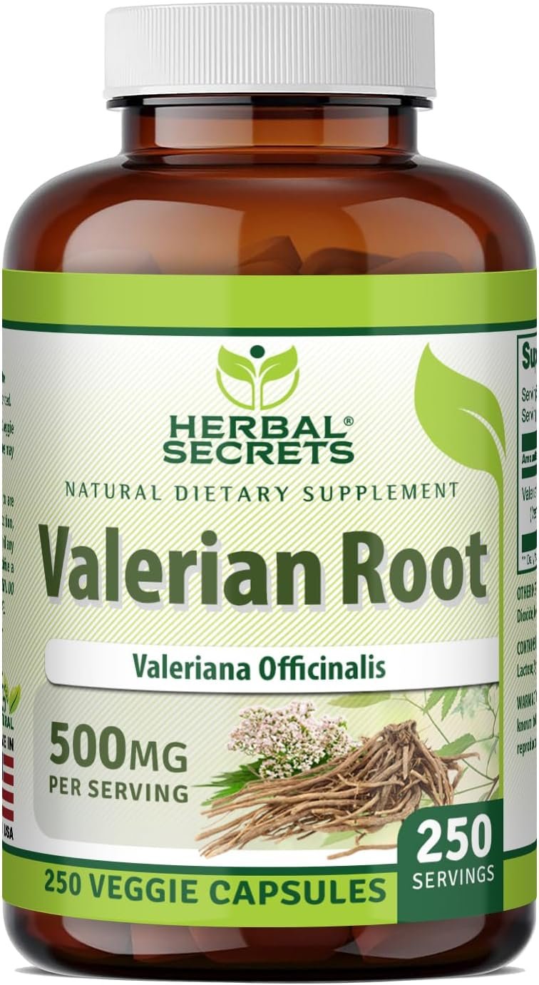Herbal Secrets Valerian Root 500 Mg | Veggie Capsules Supplement | Non-GMO | Gluten-Free | Made in USA | Ideal for Vegetarians (1 Pack | 250 Count)