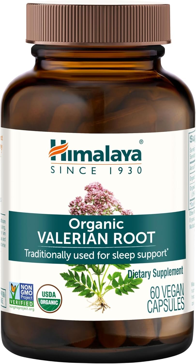 Himalaya Organic Valerian Root, Herbal Sleep Support for Calm Relaxation, USDA Organic, Non-GMO, Vegan, Gluten Free, 1,000 mg, 60 Capsules