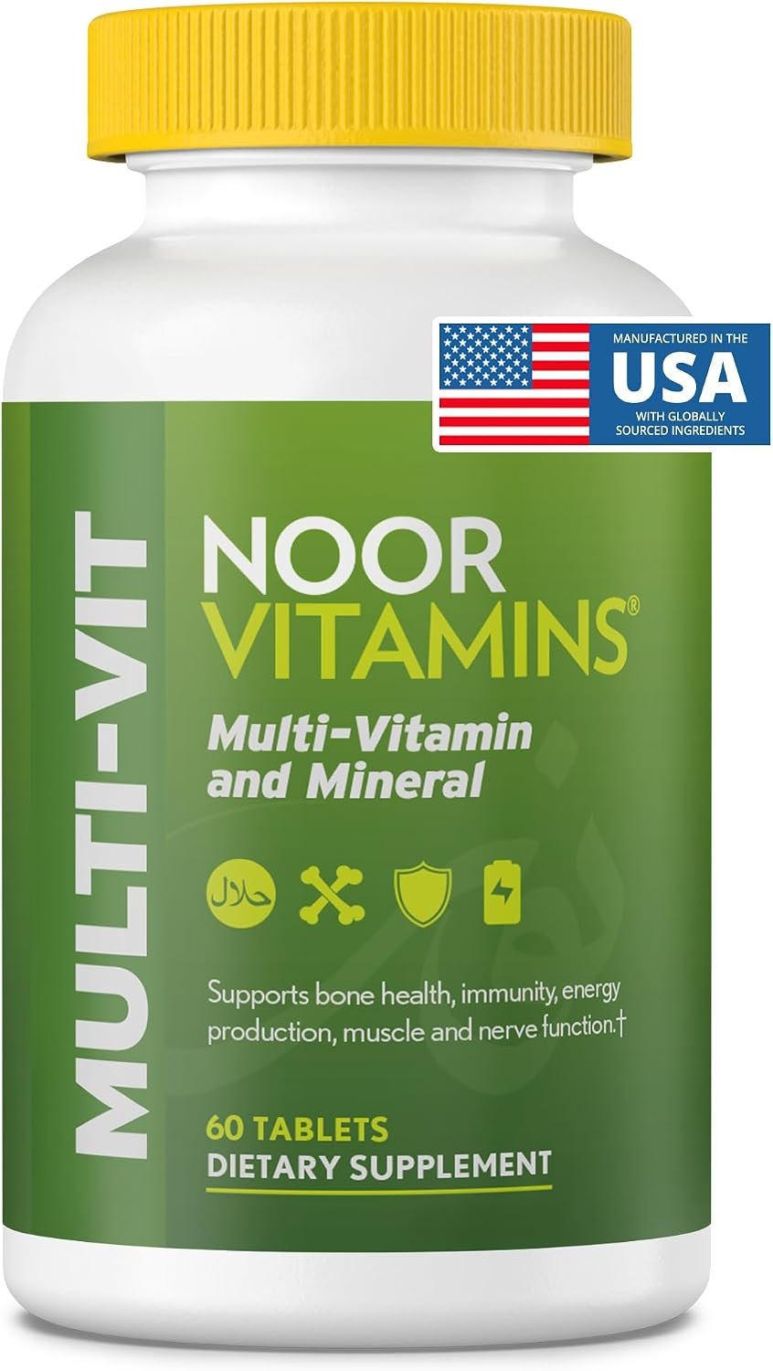 Noor Vitamins Halal Vitamins, Daily Multivitamin, Halal Vitamin for Women and Men, 30 Vitamins & Minerals, A, B12, C, Iron, Zinc to support general health, Non-GMO, Halal Multivitamin (2 Month Supply)