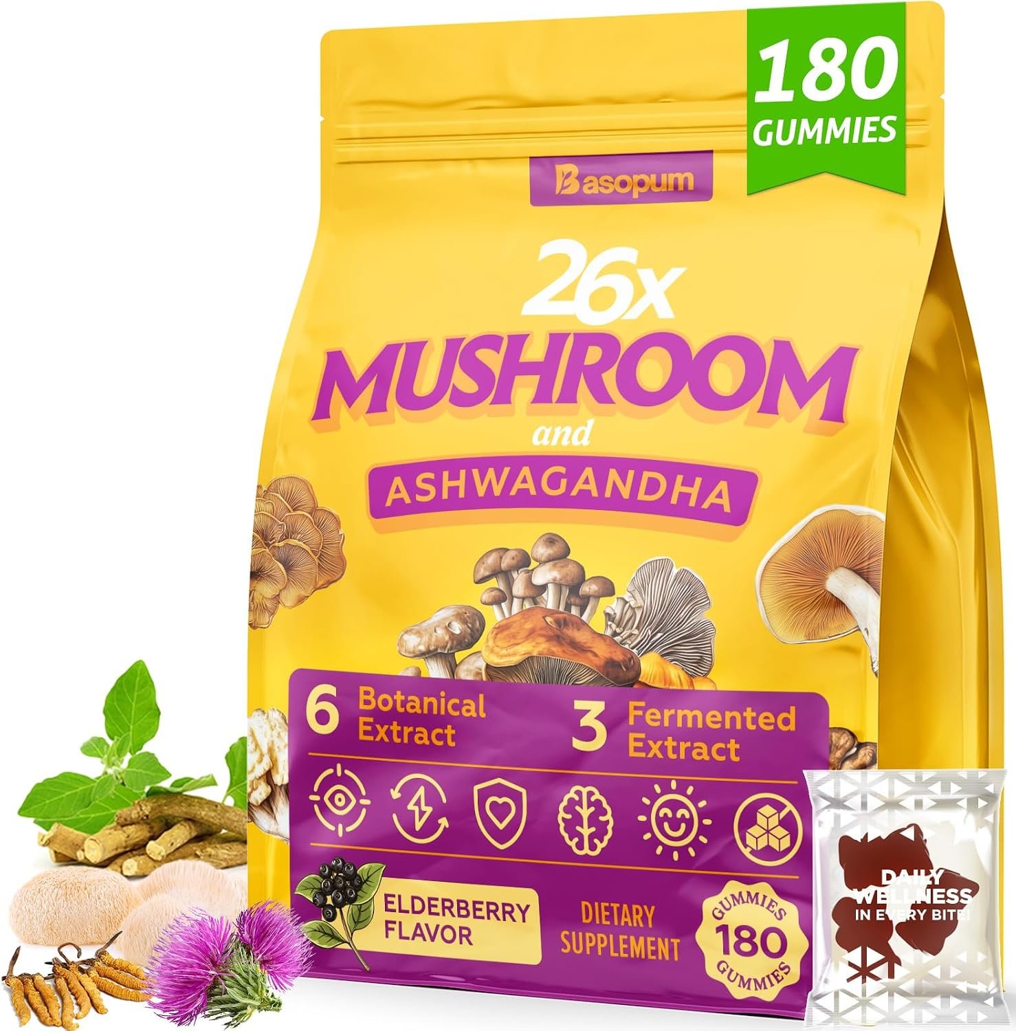 Mushroom Gummies 4000mg, Brain Supplements for Memory and Focus, 26x Mushroom Supplement with Ashwagandha & Lion’s Mane, Milk Thistle, Green Tea – Focus, Clarity, Immunity, Liver | 180 Count