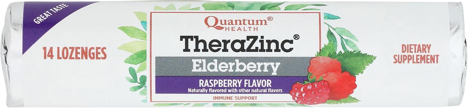 Quantum Health TheraZinc Zinc Lozenges|Elderberry Raspberry|Immune Support Formulated with Zinc Gluconate|Fast Relief|No Aftertaste|14 Count