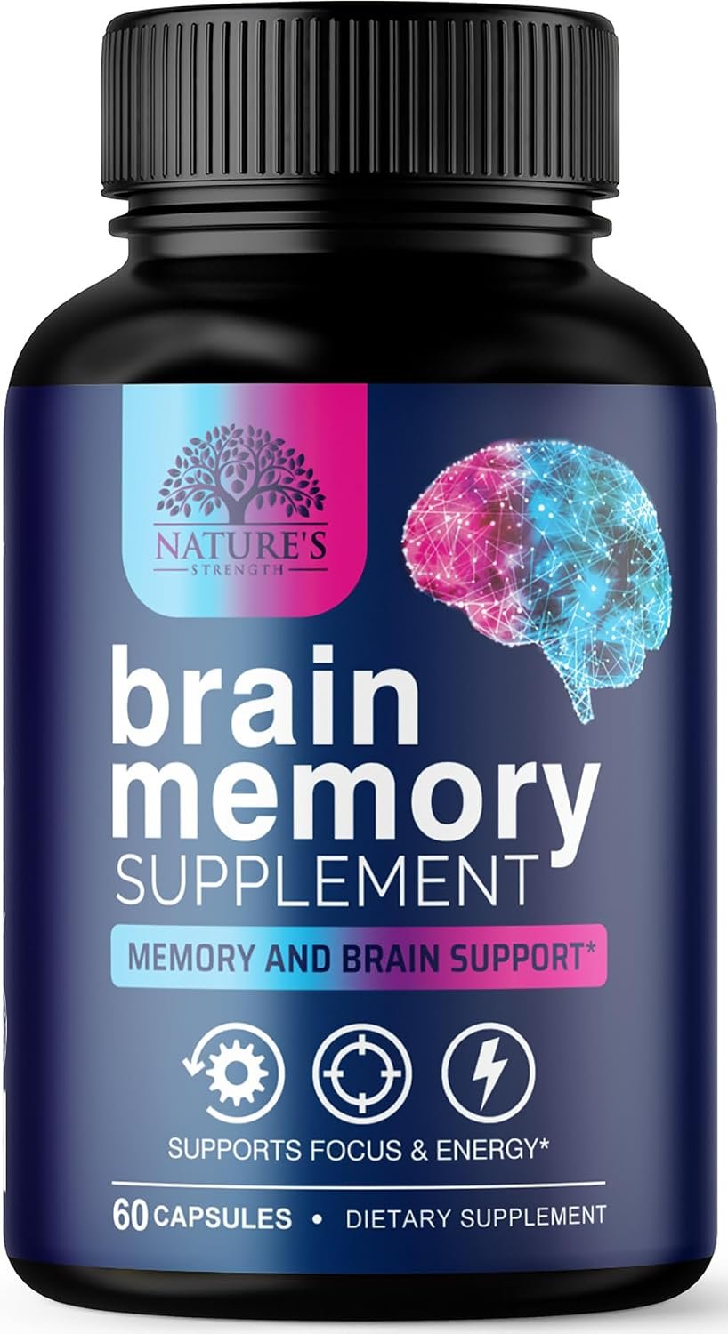Brain Memory Supplement Pills – 3X Strength Nootropics for Concentration, Clarity & Focus Support – Brain Health Cognitive Vitamins with Bacopa, Phosphatidylserine & DMAE, Brain Booster – 60 Capsules