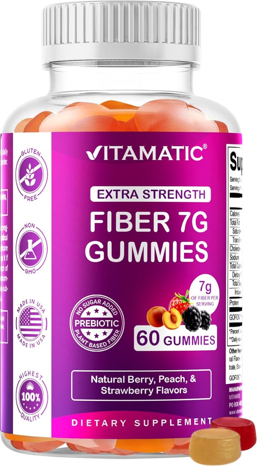 Vitamatic Extra Strength Prebiotic 7g Fiber, 60 Pectin-Based Gummies