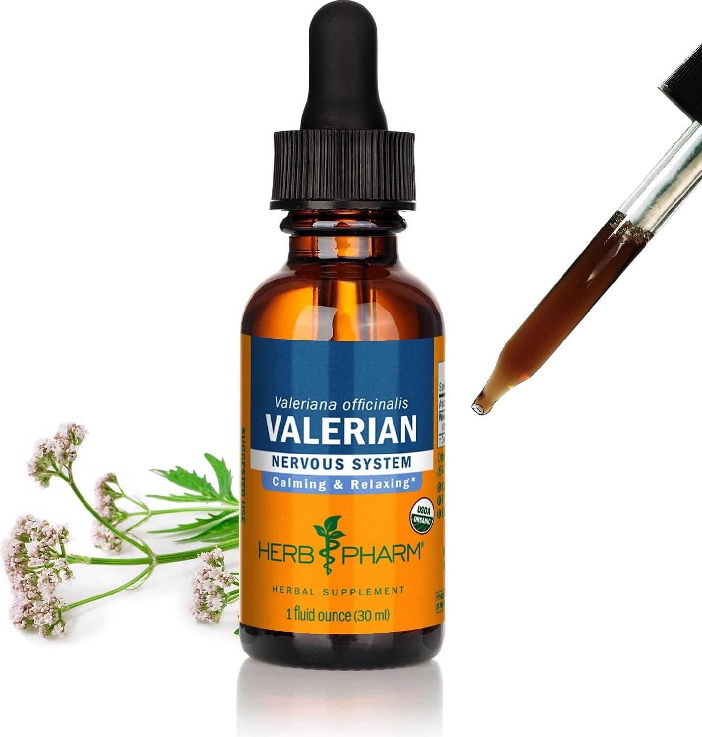 Herb Pharm Valerian Liquid Extract: USDA Organic Calming Valerian for Sleep & Relaxation, Fast-Absorbing Liquid Herbal Supplement with Valerian Root & Rhizome, Up to ~3 Week Suppl, 1 oz