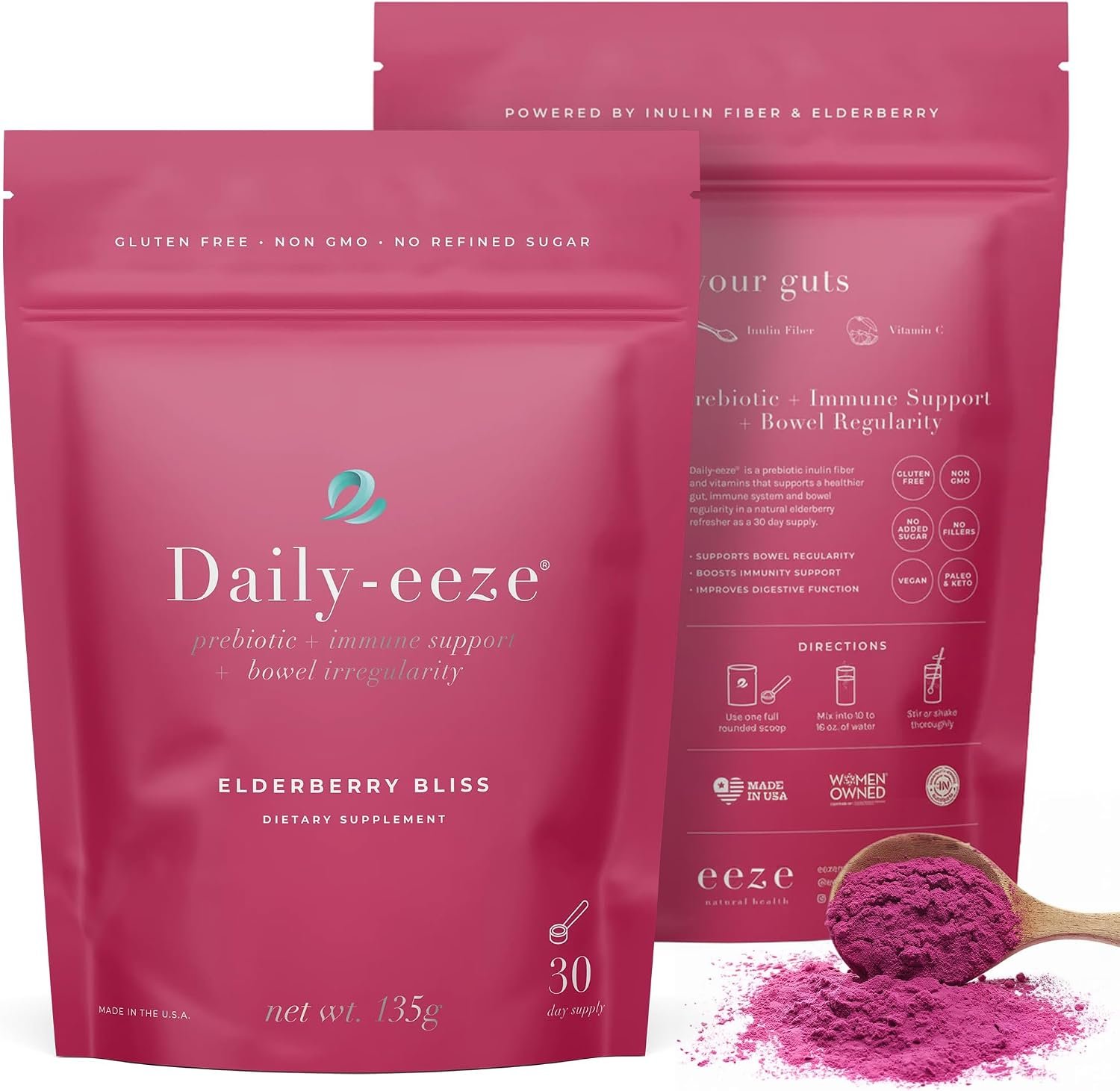 Daily-eeze Prebiotic Fiber – Prebiotic Inulin Fiber with Elderberry – Supports Digestive Wellness, Regularity & Gut Balance – Gentle Daily Supplement for Women & Men | 30 Servings