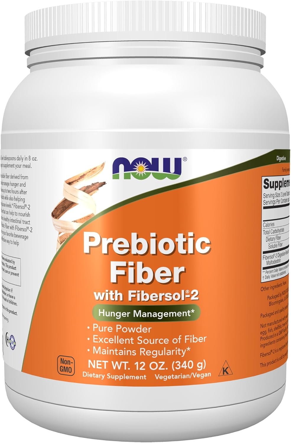 NOW Foods Supplements, Prebiotic Fiber with Fibersol-2, derived from Non-GMO corn, Powder, 12-Ounce