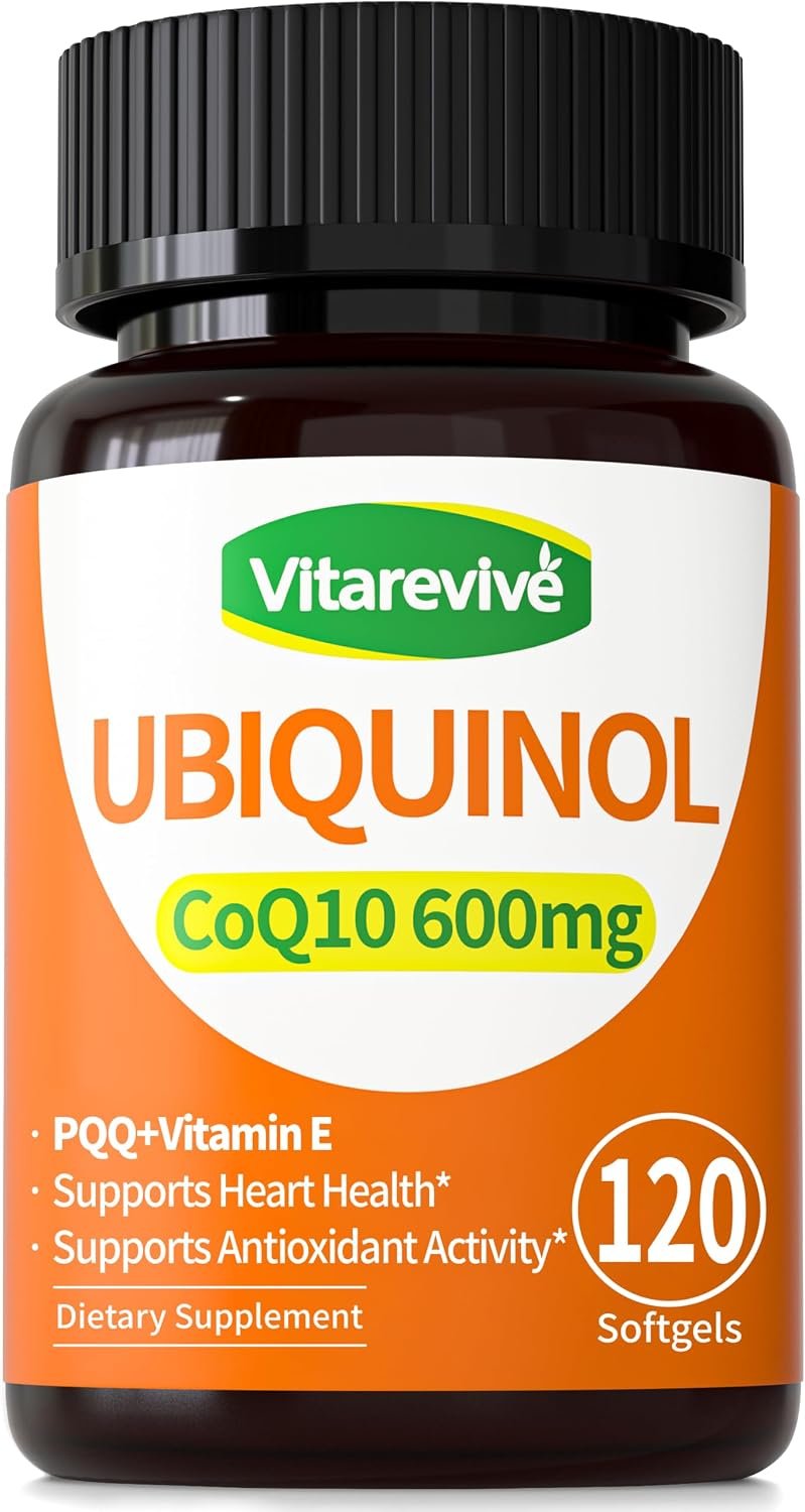 CoQ10 600mg Softgels Ubiquinol CoQ10 Supplement with PQQ & Vitamin E, High Absorption Vegan CoQ10 Nutritional Supplement for Heart & Cellular Energy Support, 120 Count