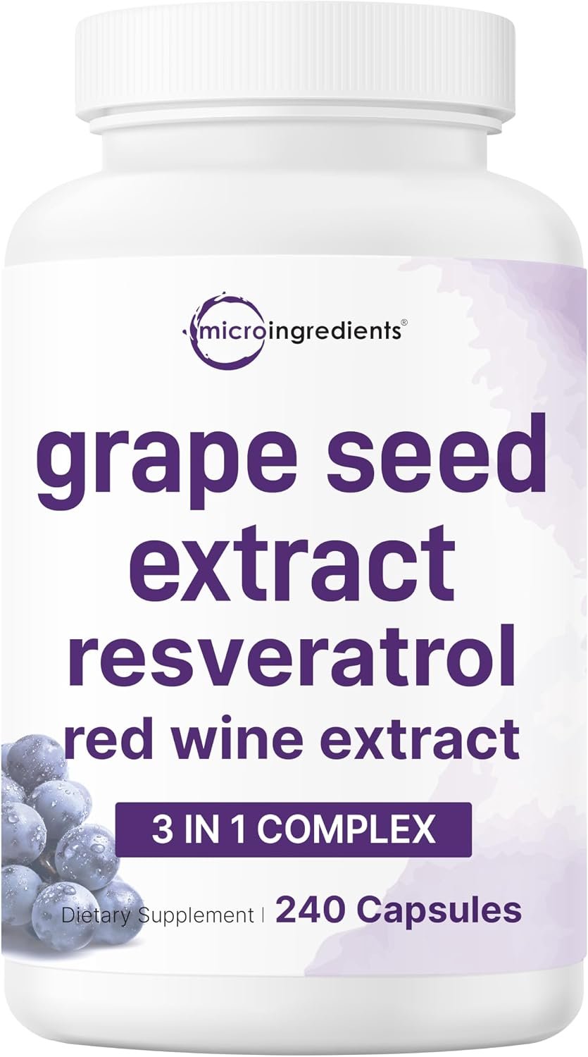 Micro Ingredients Grape Seed Extract, 240 Capsules | 3-in-1 Antioxidant Blend with Resveratrol & Red Wine Extracts | Max Strength Polyphenols Supplement | Non-GMO