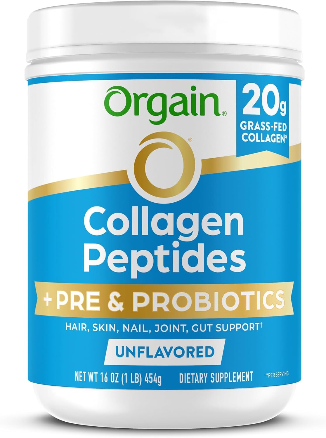Orgain 20g Collagen Peptides + Prebiotic & Probiotics Powder, 1lb