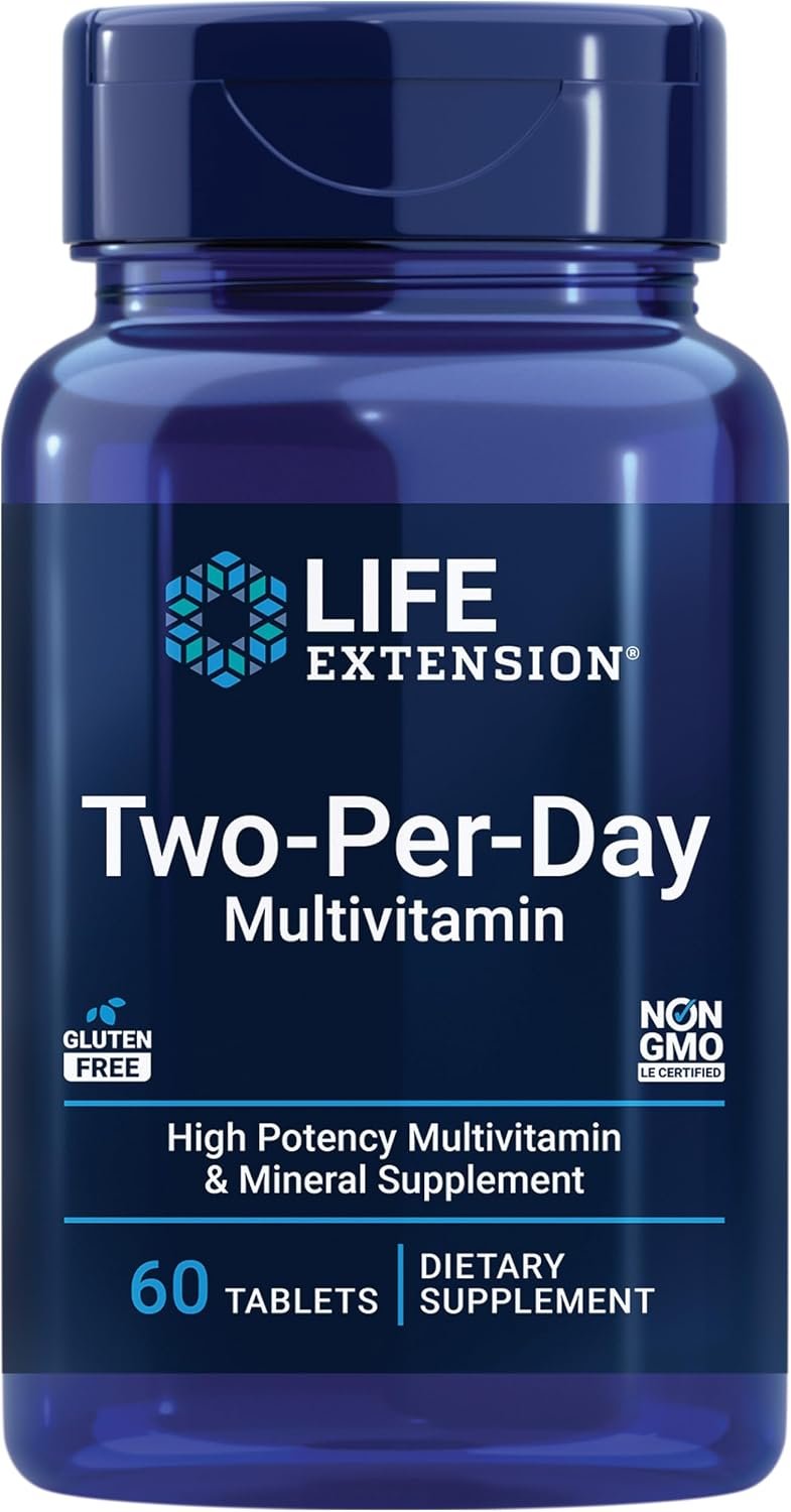 Life Extension Two-Per-Day Multivitamin – Daily Dose of Vitamins & Minerals for Men and Women – Complete Essential Vitamin Supplement for Energy, Health – Gluten-Free – Non-GMO – 60 Tablets