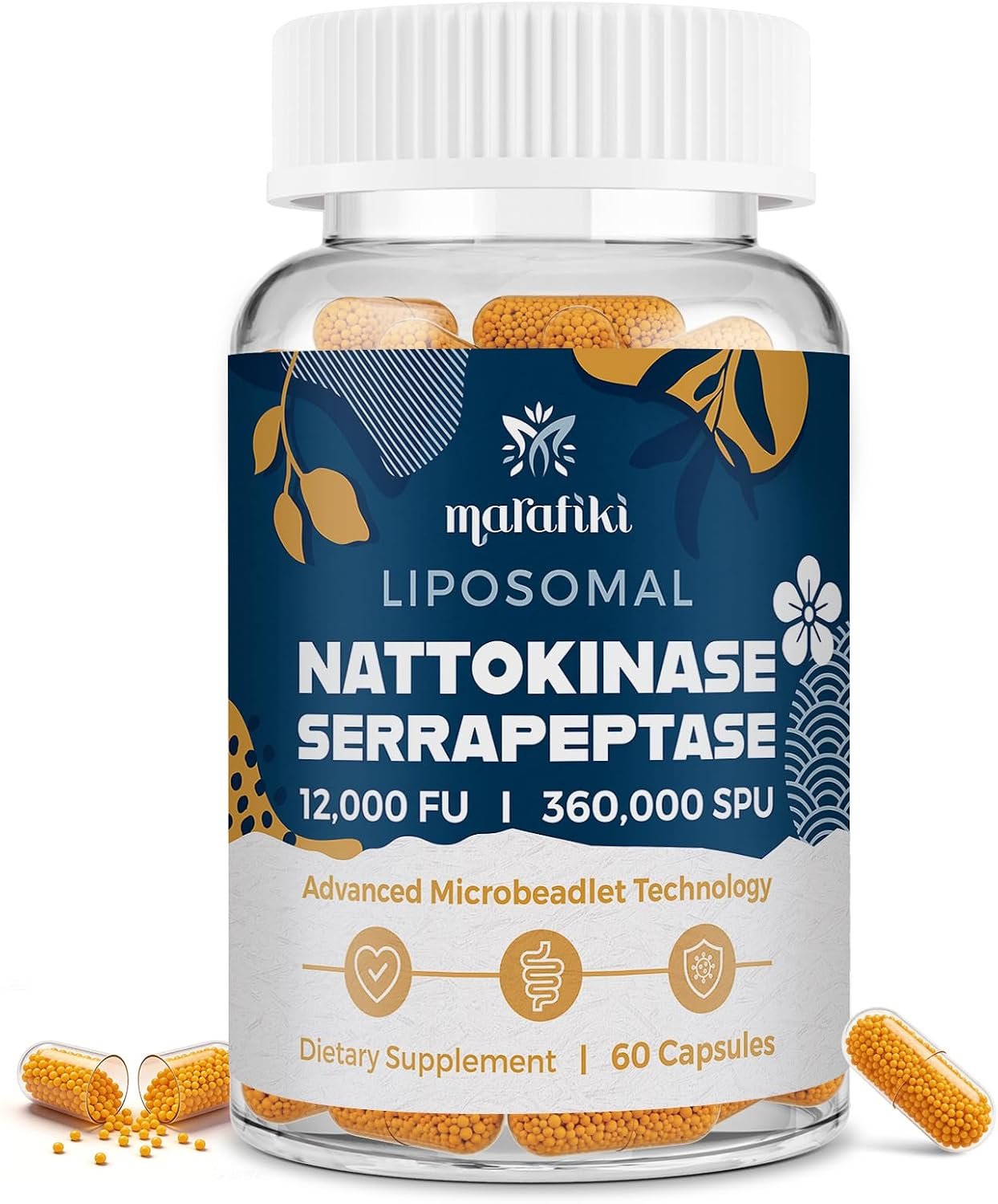 Nattokinase 12,000 FU Supplement with Serrapeptase 360,000 SPU, 60 Veg Caps
