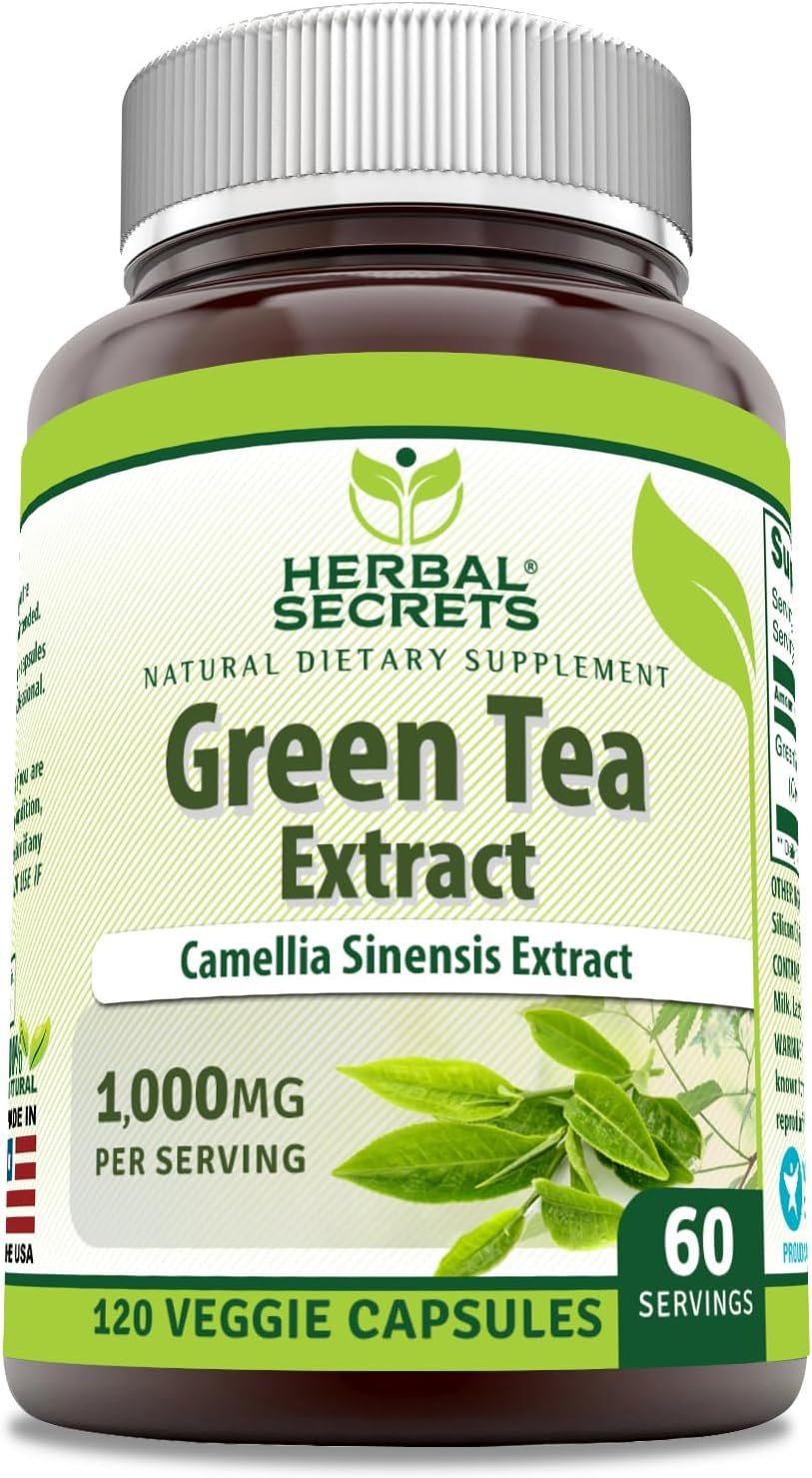 Amazing Nutrition Herbal Secrets Green Tea Extract 1000 Mg per Serving | 120 Veggie Capsules Supplement | Non-GMO | Gluten-Free | Made in USA