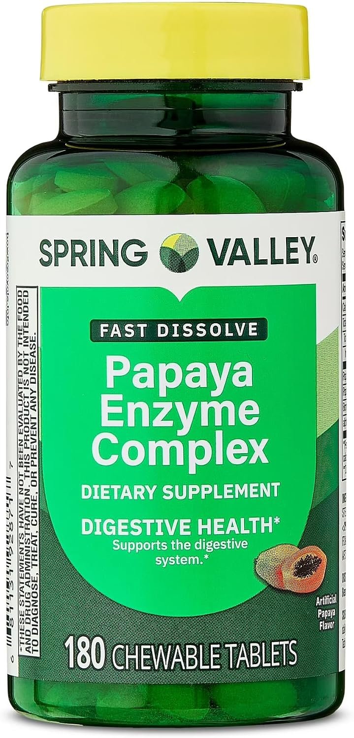 Support Helps Digestion and Nutrient Absorption with Spring Valley Papaya Enzyme Complex – Chewable Tablets Dietary Supplement, 180 Count – New Look