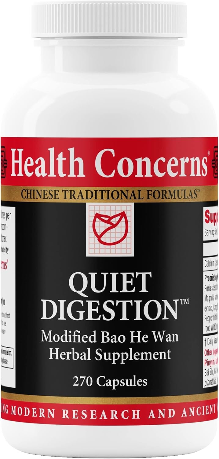 Health Concerns Quiet Digestion – Digestive Support for Upset Stomach, Gas, Bloating, & Indigestion – Herbal Chinese Formula – Supplement with Poria, Barley, & Mangolia Bark – 270 Capsules