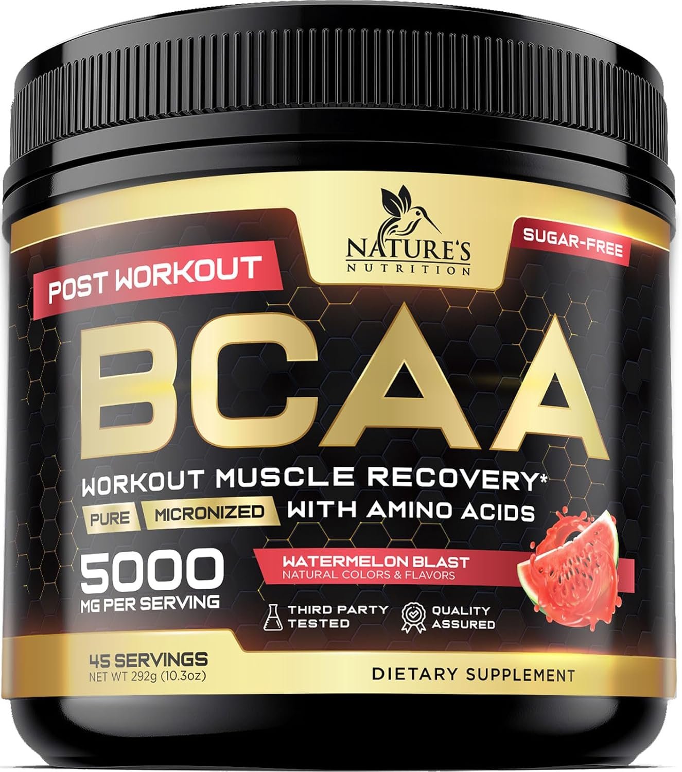 BCAA Powder with L-Glutamine & Amino Acids 5000mg – Best Sugar Free BCAAs Endurance Muscle Recovery Supplement for Post Workout – Branched Chain Amino Acid Energy Women & Men, Watermelon, 45 Servings