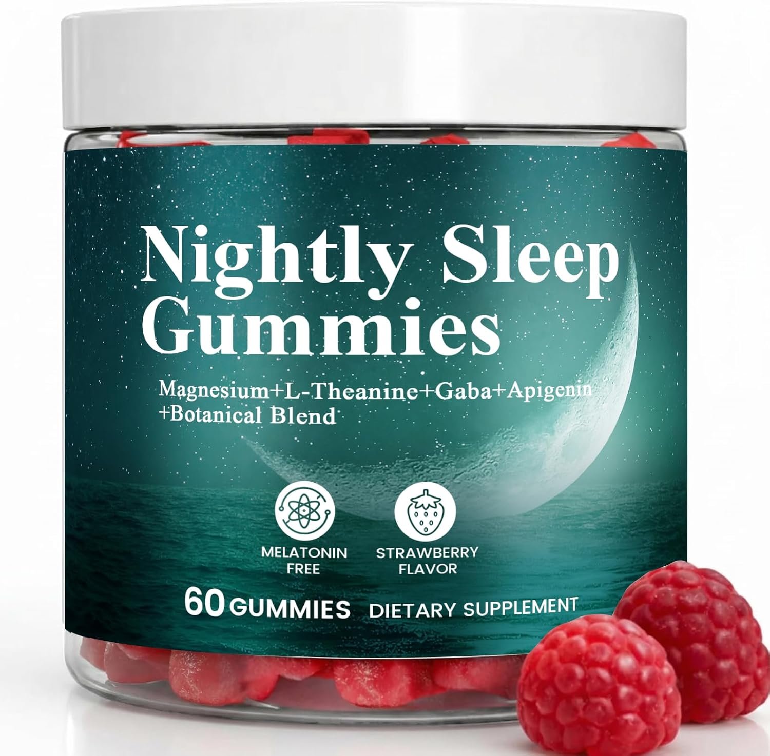 Nightly Reset Gummies, Magnesium Sleep Gummies for Adults No Melatonin Sleep Aid Gummies, Strawberry Flavor, 60 Count