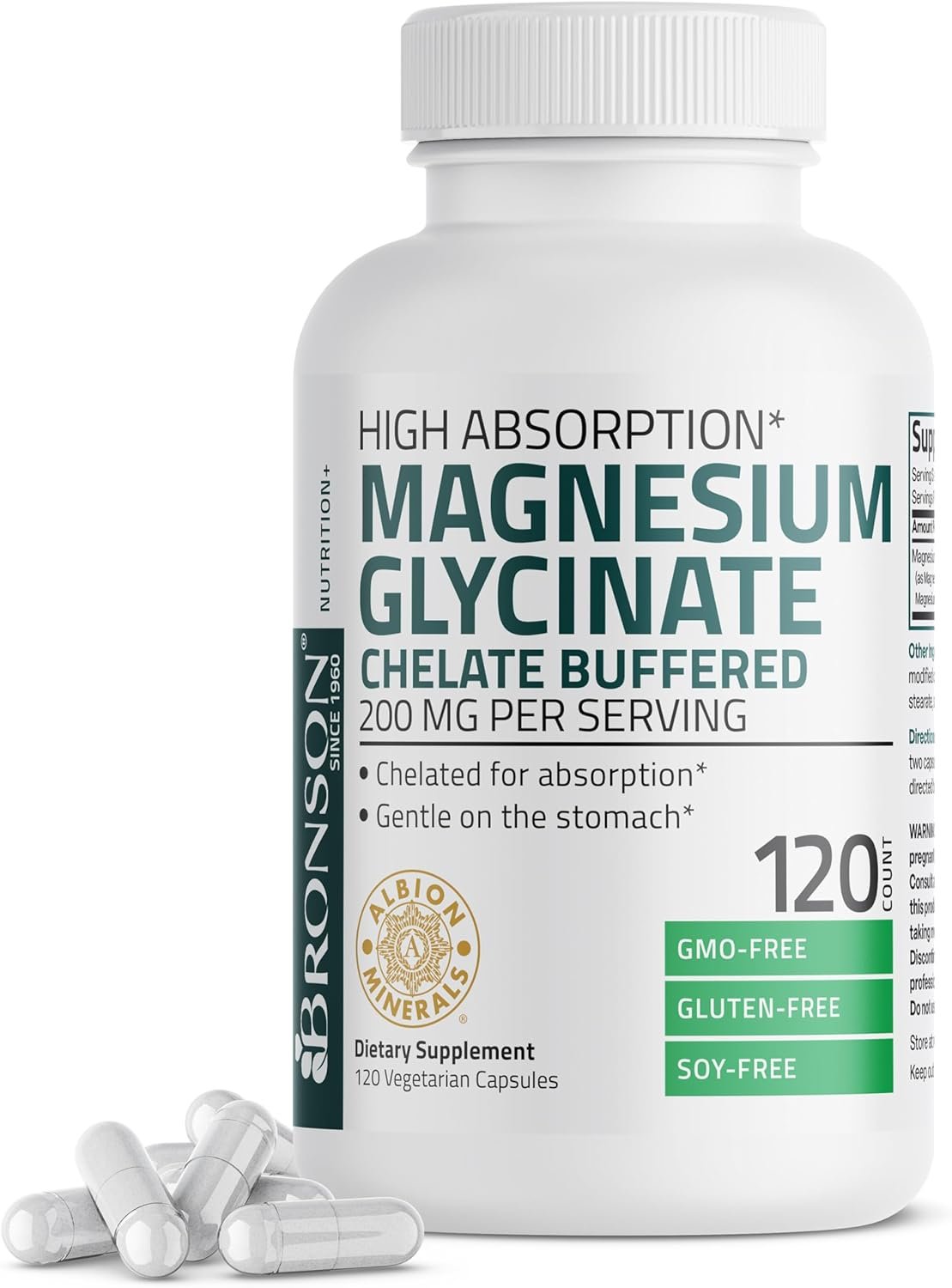 Bronson Magnesium Glycinate 200 MG Chelated High Absorption, 120 Capsules