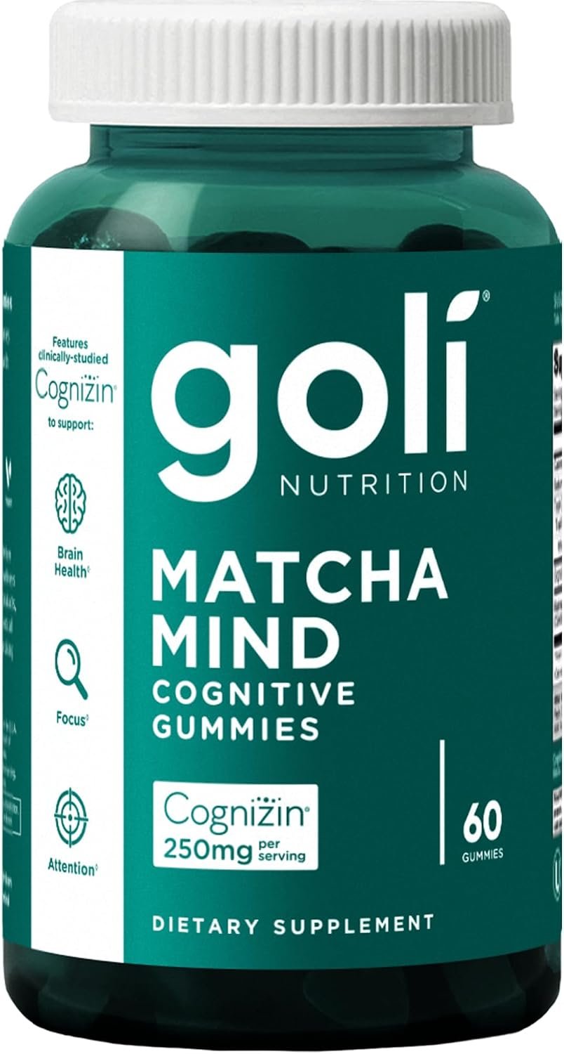 Goli Matcha Mind Cognitive Gummies with Cognizin Citicoline – 250mg Citicoline Plus Matcha Powder – Brain Health and Focus Support – Vegan, Non-GMO, Gluten-Free